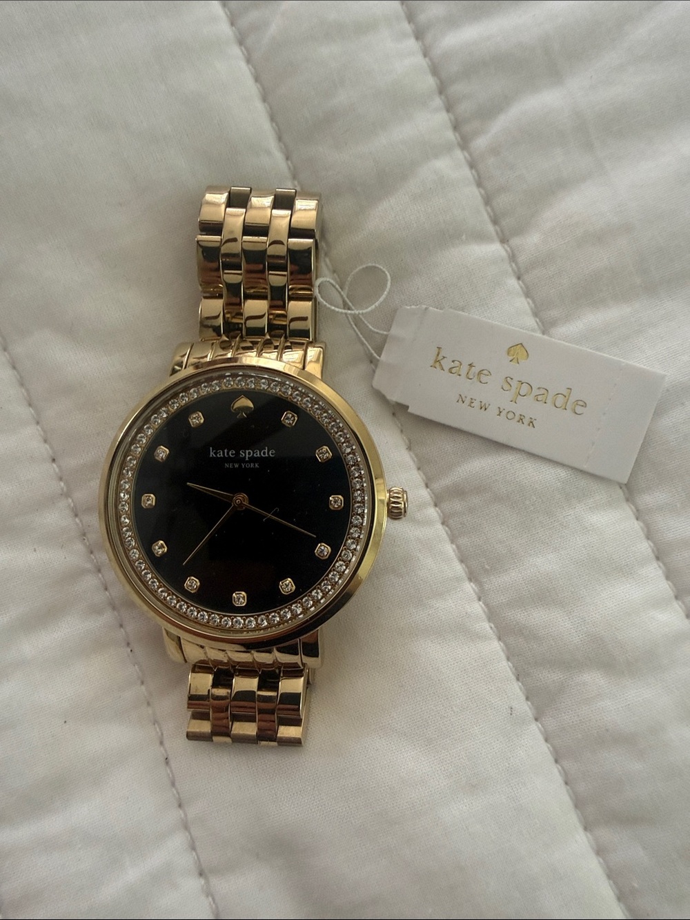 kate spade Gold Tone Bracelet Watch with Black Dial